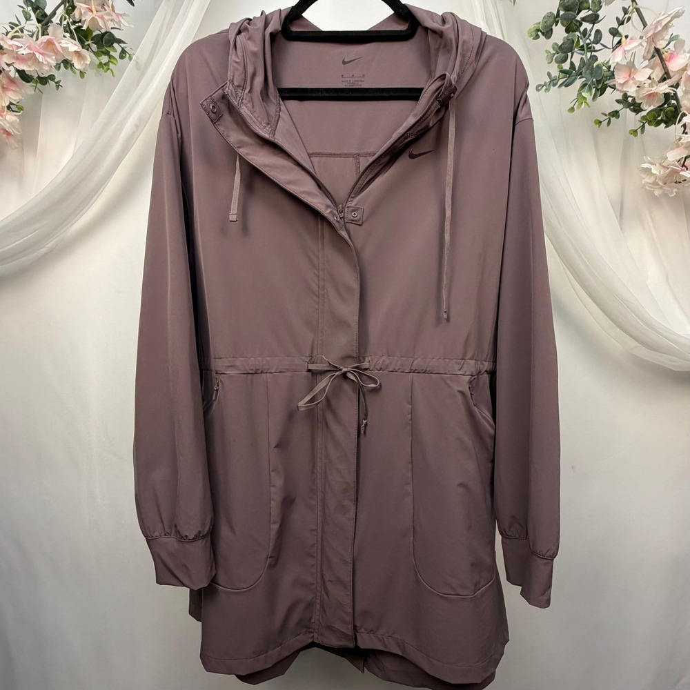 Nike Womens Longline Anorak Windbreaker Jacket Mauve Plum Full Zip Hooded Med